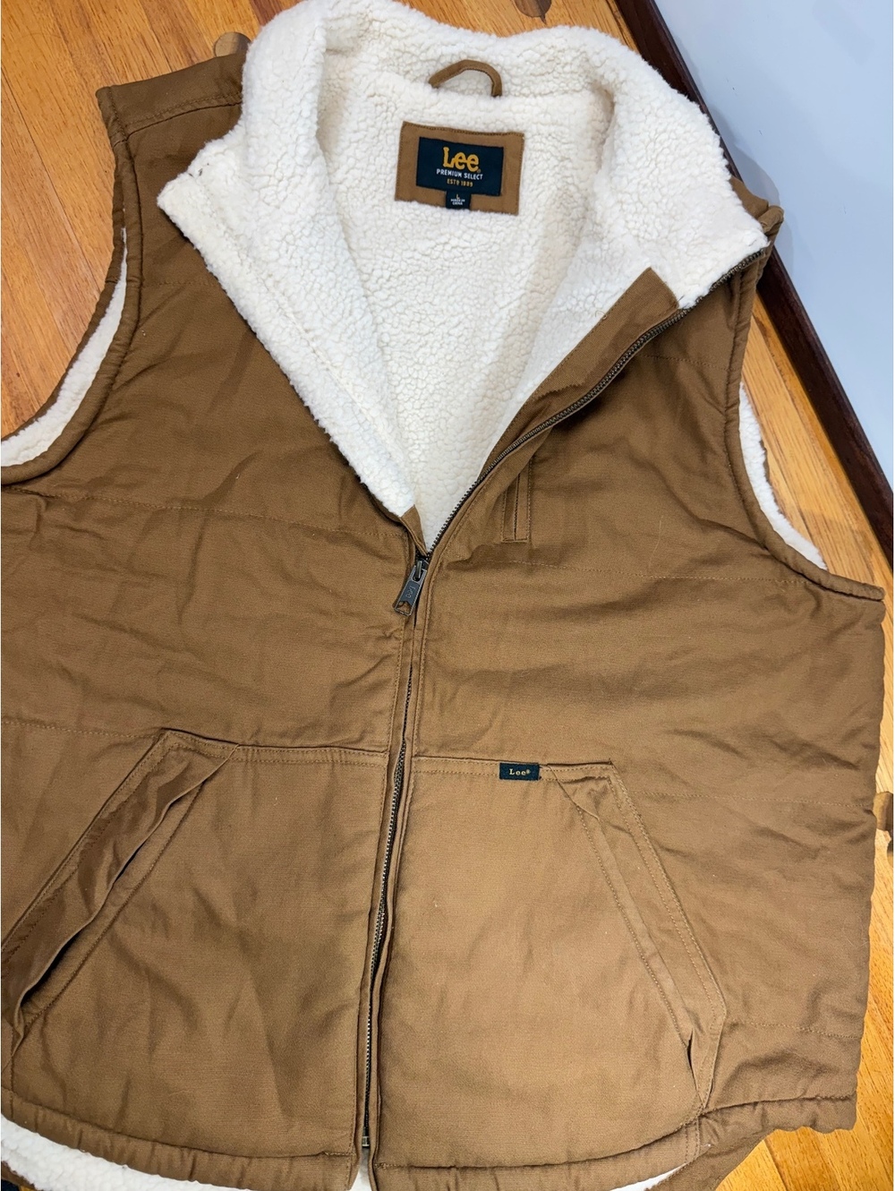 Lee Premium Select Men's Sherpa Lined Duck Canvas Workwear Vest Tobacco Brown LG